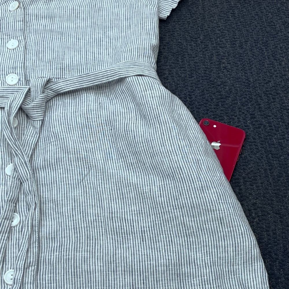 Quince 100% EuropeaLinen Button Front Midi Dress XL Short Sleeven Pockets - Picture 5 of 7